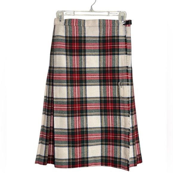 Vintage Dresses & Skirts - VTG Post O'Horn Scottish Wool Blend Skirt Plaid Wrap Kilt Pleated Size 6 Fringe